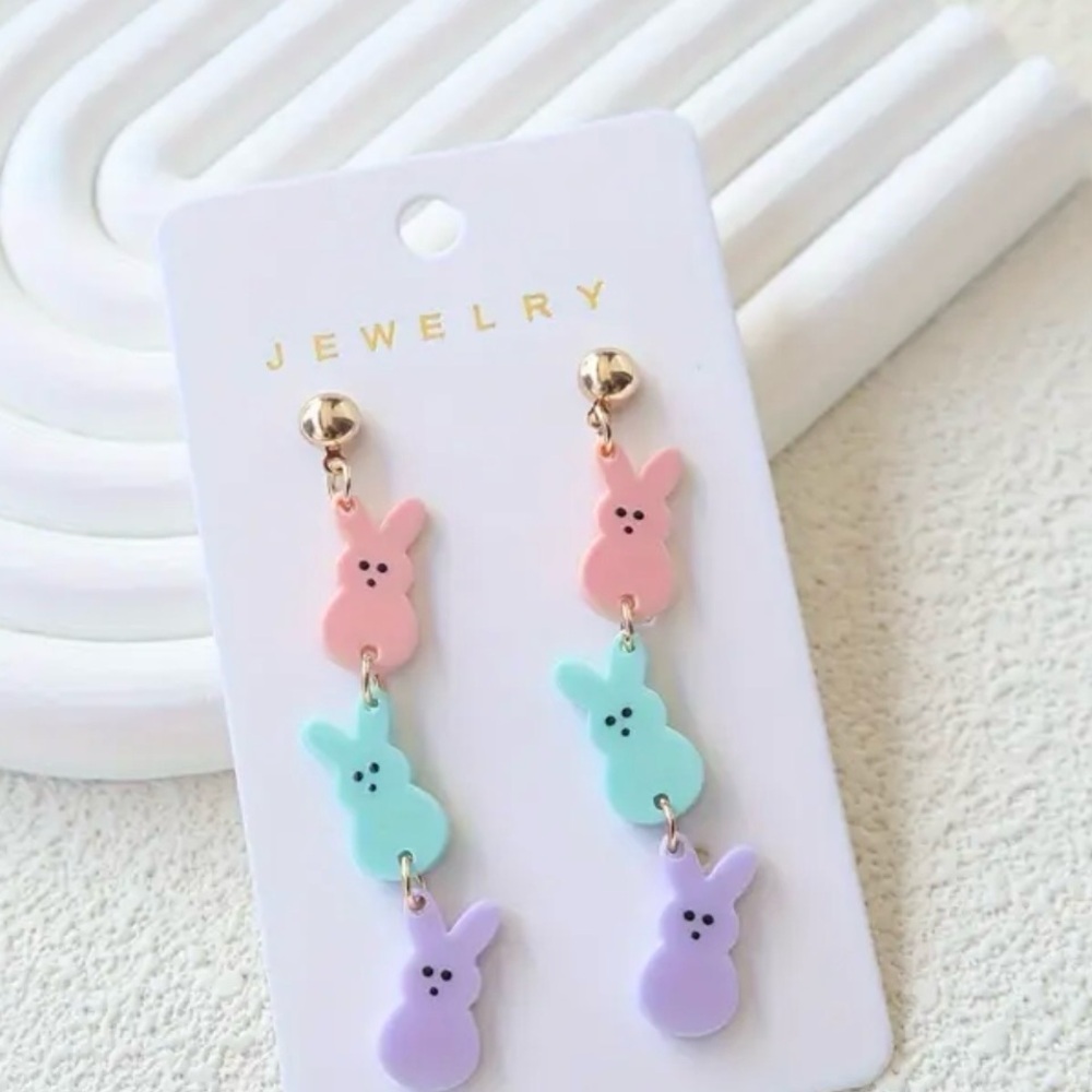Easter Triple Rabbit Dangle Earrings - Picture 6 of 6